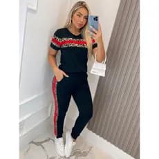 onjunto Feminino Animal Print Casual Blusa e Calça Jogger Premium