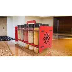 Suporte porta tempero e condimentos bancada com alça+10 potes+etiquetas