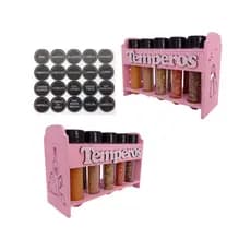 Porta tempero Bancada cozinha Rosa +10 Tubetes +cartela etiquetas
