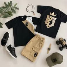 Conjunto Infantil Menino Verão - Blusa Algodão + Short Moletinho - Tamanho 2 ao 12 Anos