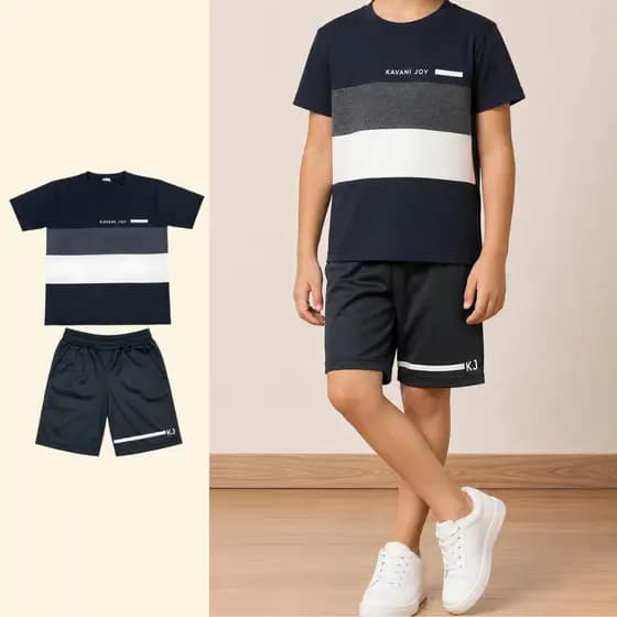 Conjunto Infantil Juvenil - Blusa + Bermuda Refrescante Veste Meninos de 2 ao 12 Casual Moderno