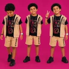 Conjunto Infantil de Menino 3 Peças-Blusa+Short+Colete ou 2 Peças-Blusa+Short Verão Refrescante