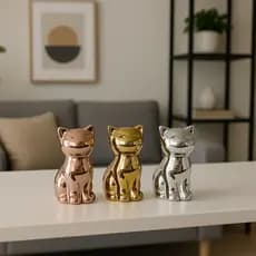 Enfeite Gato Decorativo Metalizado Dourado Prateado e Rosé Decoração Moderna para Sala e Escritório