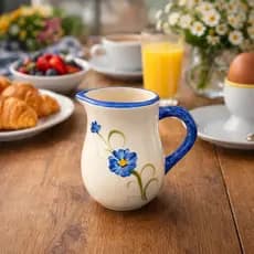 Leiteira de Cerâmica Decorativa Floral Azul e Branco | Jarra para Leite, Café e Chá | Utensílio de Cozinha Elegante