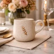 Caneca Cerâmica Elegante Bege com Estampa Trigo Caneca Moderna para Café e Chá