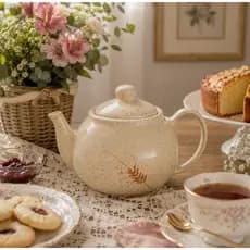 Bule de Chá Cerâmica Estampa Trigo com Tampa Bule Decorativo para Café e Chá Estilo Rústico Elegante