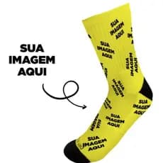Meia Personalizada Com Imagem - Cores Lisas - Cano Alto - Meias Elite