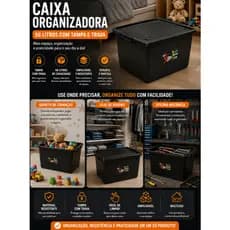 Caixa Organizadora 56 Litros comTampa e Trava Resistente Multiuso- Arqplast
