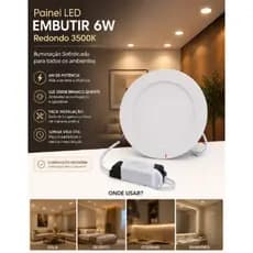 Painel LED Embutir 6W Redondo 3500K Iluminação Sofisticada