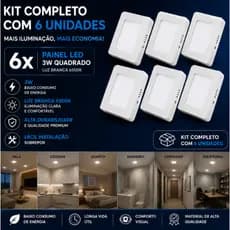 Kit 6 Peças Painel Plafon Led 3w Quadrado para  Embutir 3W Led Sofisticado