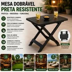 Mesa Dobrável Quadrada Preta 80x72x70cm Plástica Resistente para Bar e Jardim- Arqplast