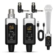 VEDO Conversor De Microfone Sistema Sem Fio 48V Transmissor e Receptor XLR 30 Canais Para Microfone Mesa de som