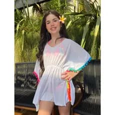 Saida De Praia Infantil Criança  Menina Kimono Pompom Liz