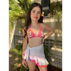 Saída de Praia Pareô Pompom Infantil Menina Criança Linda Verão Maitê