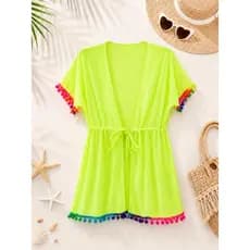 Saida De Praia Infantil Vestido Menina Neon Pompom Colorida Manu!