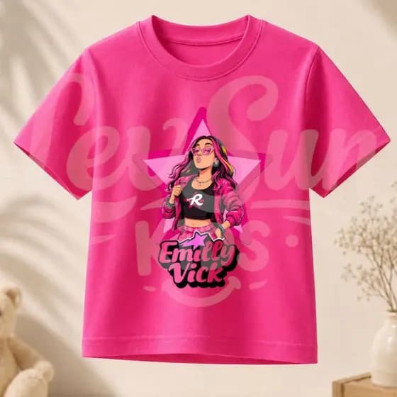 Camiseta Emilly Vick e Os Rosa 100% Algodão Infantil Look Pink