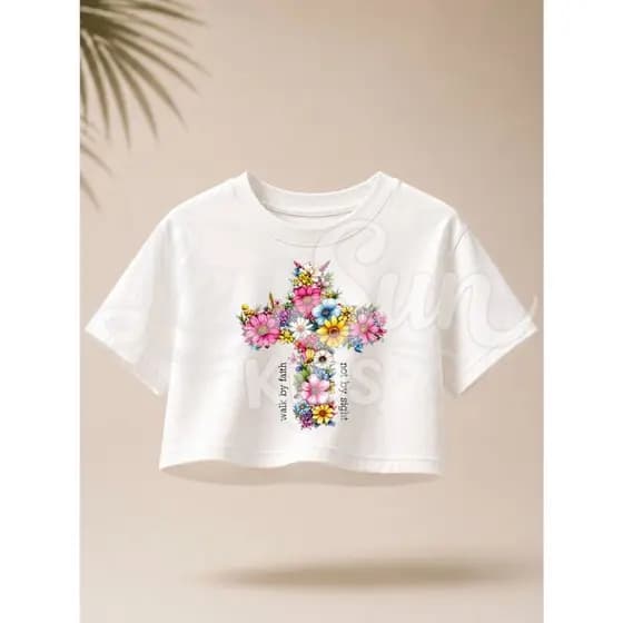 Cropped Oversize Infantil Menina Estilo Imagem Religiosa