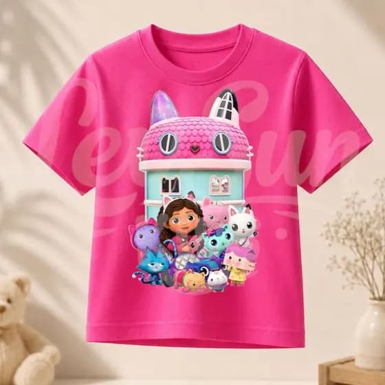 Camiseta Infantil Casa Mágica da Gabby e Pandy Paws Blusa 100% Algodão Modinha Menina