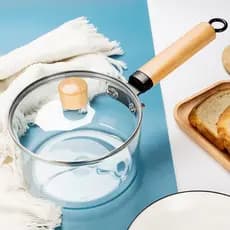 Panela de Vidro Cabo de Madeira Transparente Cozinha Com Tampa 1,1L - ideal para servir