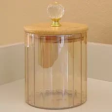 Pote de Vidro Com Tampa Bambu Hermético CANELADO ÂMBAR CRISTAL 500ML Porta Mantimentos cozinha