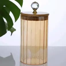 Pote de Vidro Âmbar com Tampa Bambu CANELADO ÂMBAR CRISTAL 750ML cozinha Tampa Bambu porta tempero