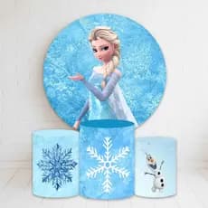 Kit Painel Redondo + Trio Capas Cilindro Sublimado 150x150 Completo Varios Temas Frozen