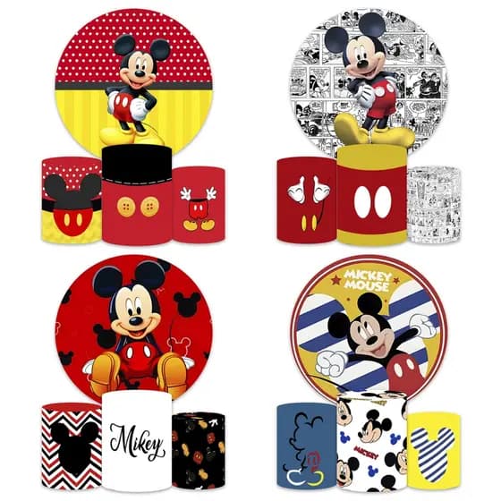 Kit Painel Redondo 1,50m + Trio Capas Cilindro Micke Completo Sublimado Varios Temas