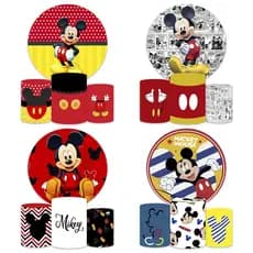 Kit Painel Redondo 1,50m + Trio Capas Cilindro Micke Completo Sublimado Varios Temas