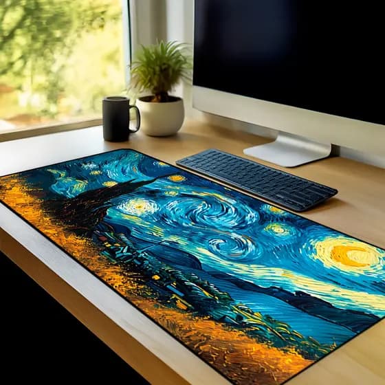 Mouse Pad Gamer Pintura Antiderrapante Grande 70x35 80x35 90x40 90x50 cm borda costurada