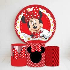 Kit Painel Redondo + Trio Capas Cilindro Sublimado 150x150 Completo Varios Temas Minnie
