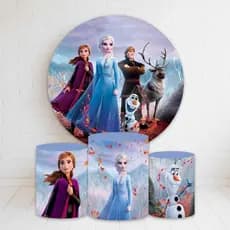 Kit Painel Redondo + Trio Capas Cilindro Sublimado 150x150 Completo Varios Temas Frozen