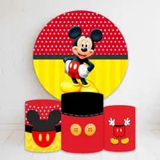 Kit Painel Redondo + Trio Capas Cilindro Sublimado 150x150 Completo Varios Tema Mickey