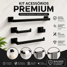 Kit Acessórios Para Lavabo Banheiro 4 Peças Inox 304  Preto Fosco Para Toalha E Papel Higienico
