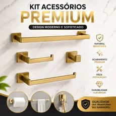 Kit Acessorios Para Banheiro Lavabo Luxo 4 Peças Aço Inox 304 Dourado Para Toalha E Papel Higienico