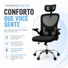 Cadeira De escritorio ergonomica giratoria Preta Com Estofado Mesh Com Ajuste Lombar E Apoio De Cabeça