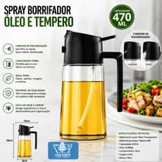 Galheteiro Pulverizador De Óleo Cozinha Tempero Spray 2 Modos Vidro Transparente 470ml Casa cozinha