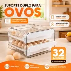 Porta Ovos Acrílico Organizador Geladeira Gaveteiro Dupla Capacidade Cor Branca/Bege Envio Imediato
