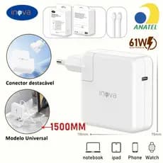 INOVA Carregador De Notebook Universal 61W - Conector Destacável Universal para Notebook iPad Phone Cabo 1.5m