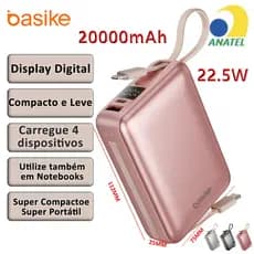 BASIKE 2026 Carregador Portátil 20000mAh - Carregamento Rápido 22.5W Power Bank Carregador Saída dupla