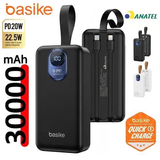 BASIKE Carregador Portátil Portátil Grande 20000/10000mAh Power Bank Turbo Com Tela LED 100% Original Tipo C