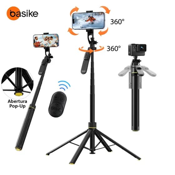 Basike Bastão De Selfie Para Celular Bluetooth Suporte De Quatro Pernas 1.8M Controle Remoto Integrado Abertura Pop-Up