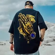 Oversized Masculina Camiseta 100% Algodão Premium Estampa Mão Dinheiro Tempo