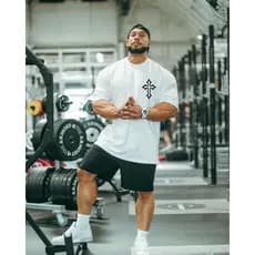 Camiseta C/ Cruz Oversized Roupas Masculinas Camisas Academia Treino Streetwear Larga Algodão Penteado