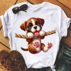 Camiseta Feminina Blusas Com Estampas de Cachorrinhos