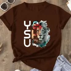 Camiseta Feminina Cristã T-shirt Leão Judá Blusa Em Cores Vivas Tendência Do Momento Malha Premium