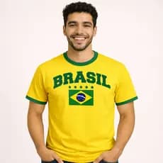 Camiseta Brasil Masculina Estampa Bandeira Copa Do Mundo Torcida Verde Amarela Envio Imediato