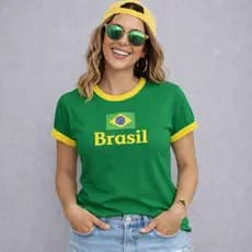 Camiseta Baby Look Brasil Feminina Estampa Bandeira Envio Imediato