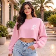 Cropped Moletom feminino Estampa Corações flanelado Blusa de frio Estilosa