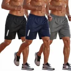 3 Bermudas Shorts Poliéster DryFit Esportes Treino Academia Futebol Ziper no Bolso