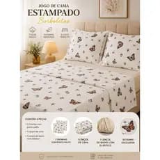 Jogo Lençol Casal Queen 4 Peças  Algodão 200 Fios Estampado Ponto Palito Conforto Premium Leveza